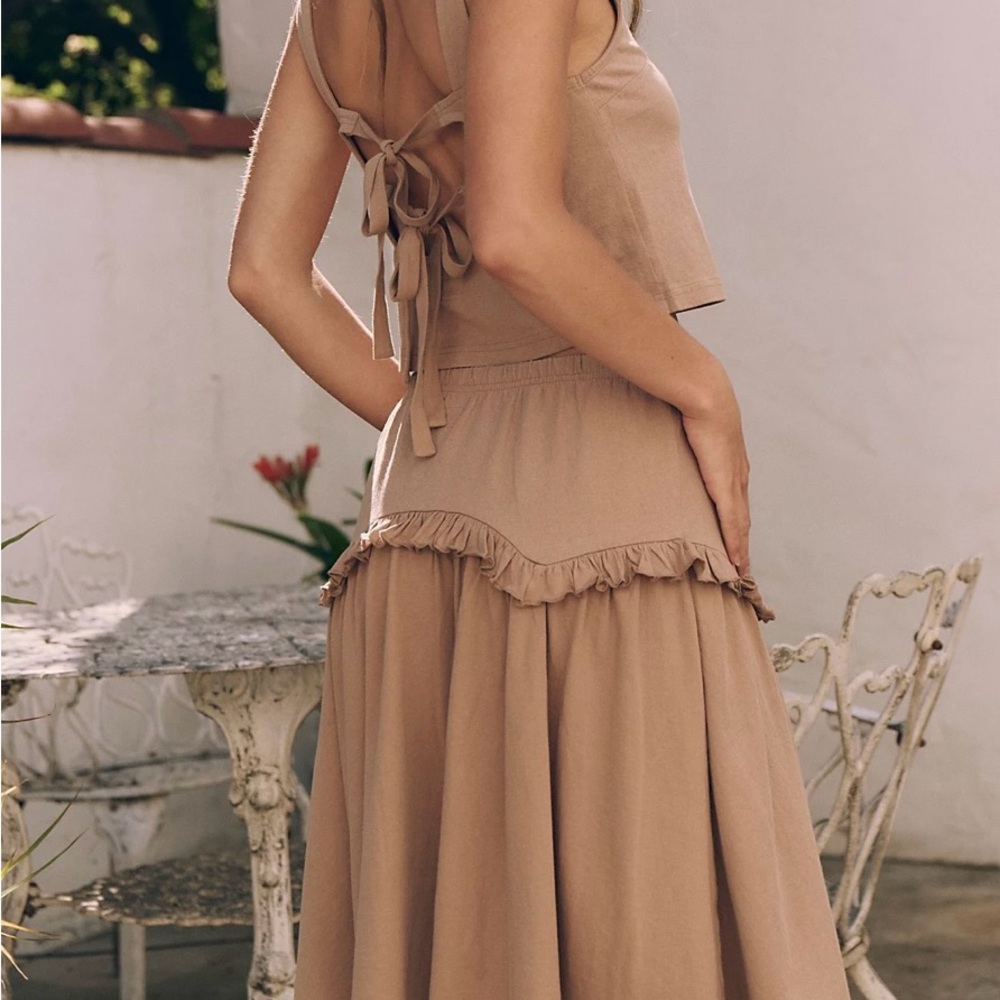 Free People Tan Midi Skater Skirt - Picture 2 of 2